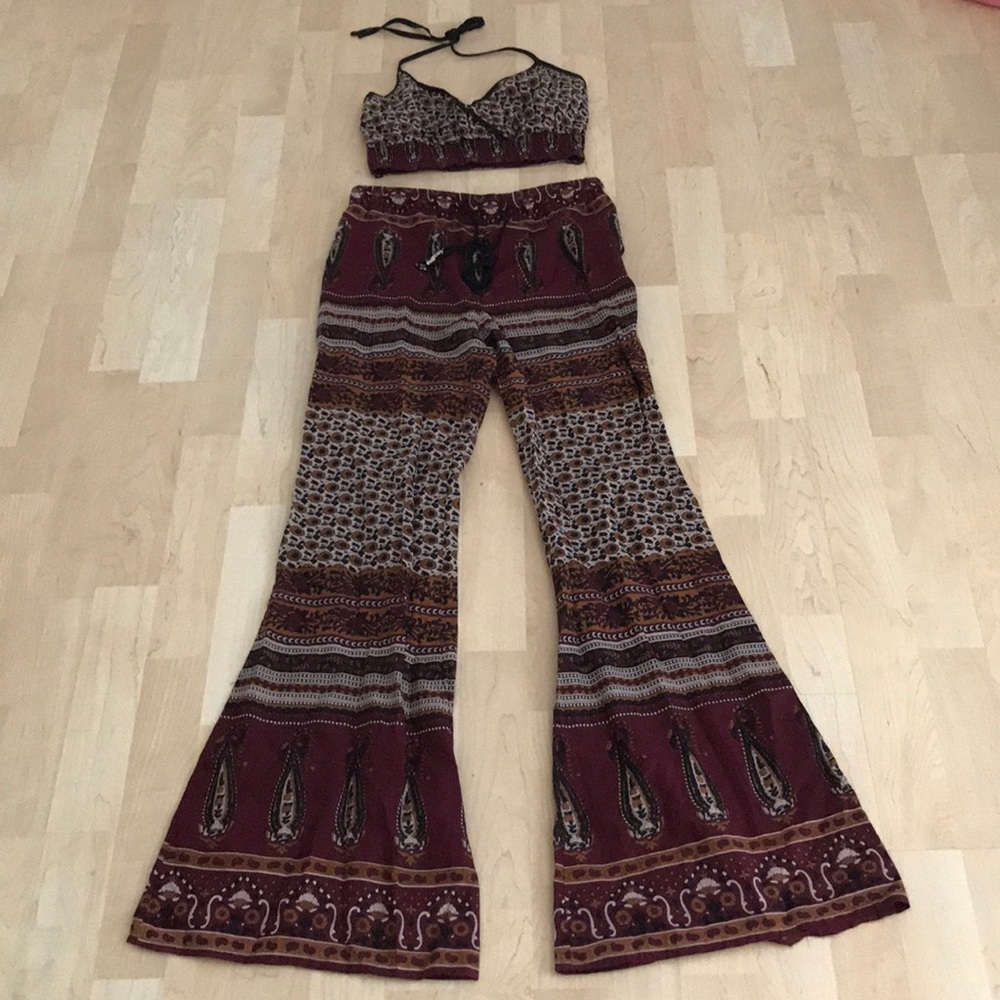Tribal Halter Top and Flare Pants Set